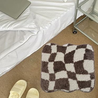 SDJMa 100% Cotton Tufted Bathroom Rugs Luxurious Plush Brown and White Pattern Bath Mat Absorbent, Quick Dry, Spa Design Shower Room Décor, Rectangle 15.7" x 15.7"