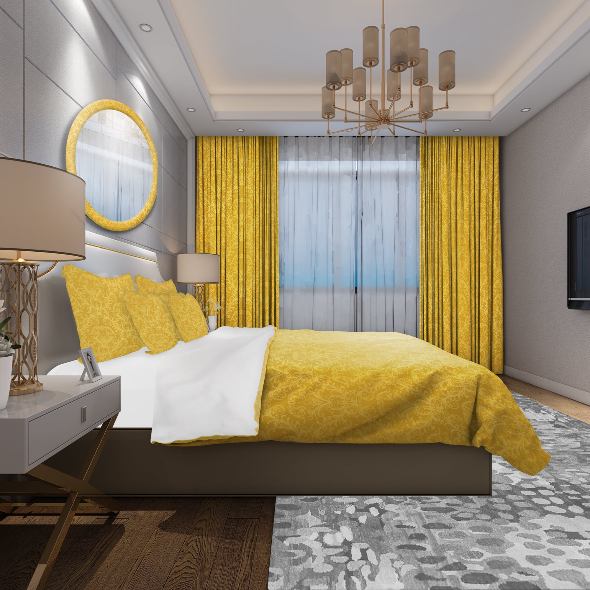 Designart 'Luxury Golden Floral' Glam Duvet Cover Set