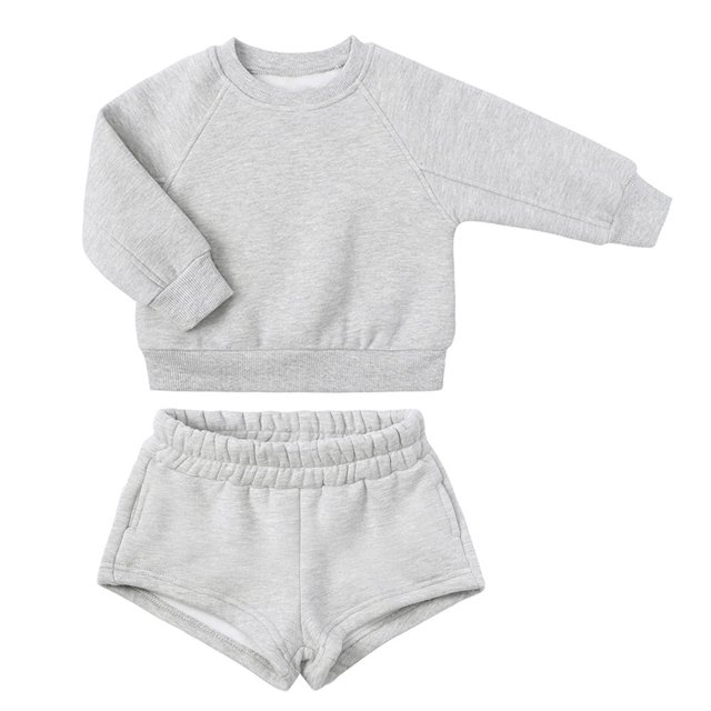 Lindbes DxhmoneyHX Boys Girls Two Pieces Set Unisex Kids Long Sleeve Pullover Sweatshirt Elastic Waist Shorts Pockets Solid Set