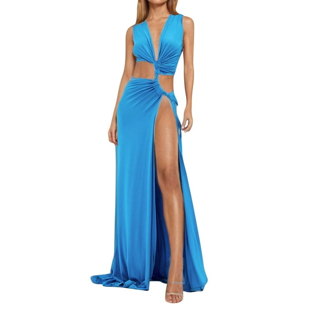 Vestido Largo de Verano Elegante Sexy Hombro Color Sólido Falda Maxi, Moda Vestido sin Mangas para la Primavera Y el Verano Casual Y Vestido de Noche