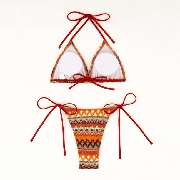 JAKANYQ Women'S Knitted Lace Up Bikini Open Back Pure Split
