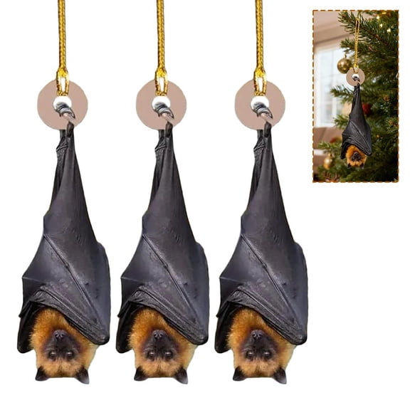 Pekkaxy Black Bat Ornament, 3.15 in, Hanging Decoration for Festive Tree or Car Mirror, Adds Mysterious Charm to Holiday Decor