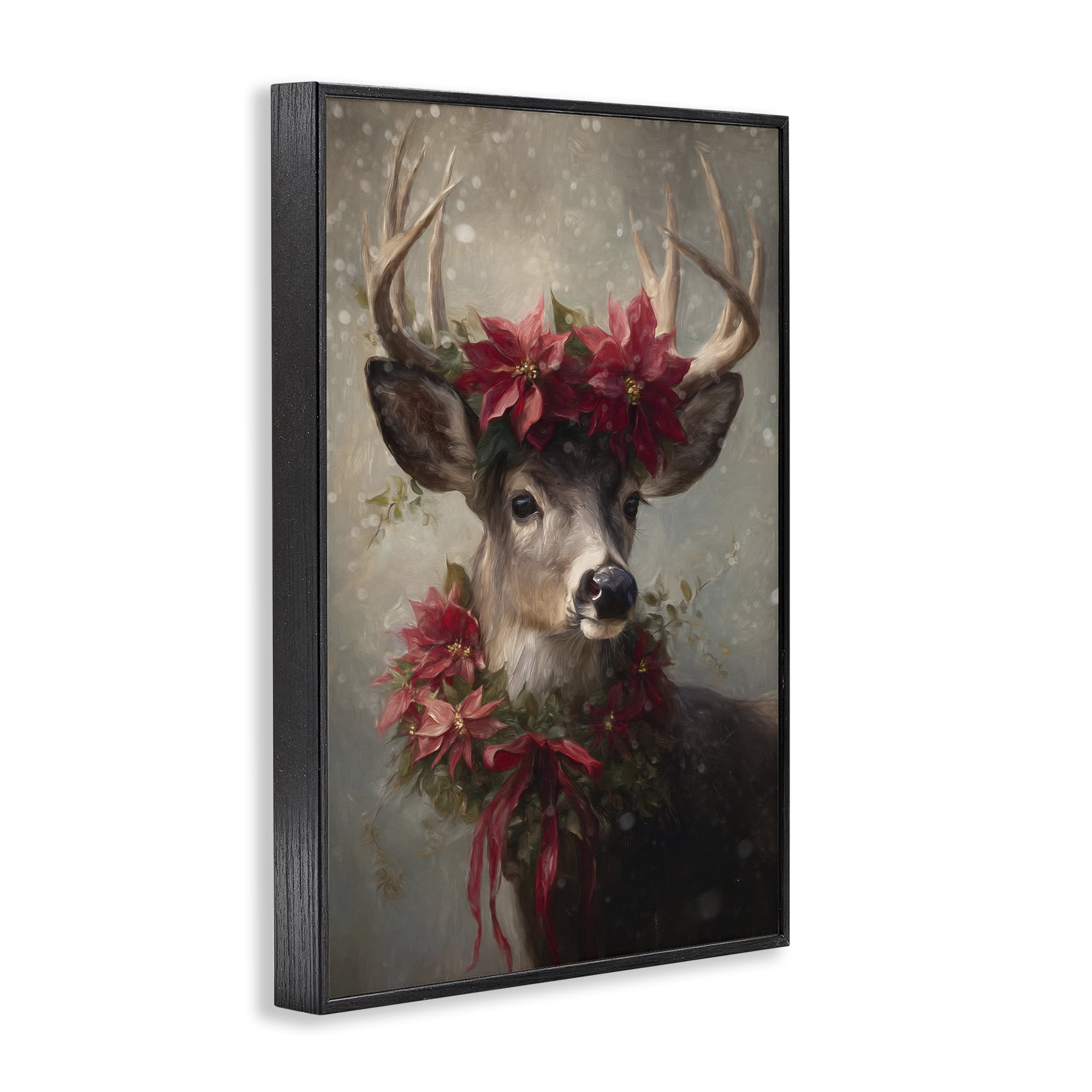Stupell Industries Poinsettia Christmas Deer Black Framed Giclee Art, design by Tina LeCour