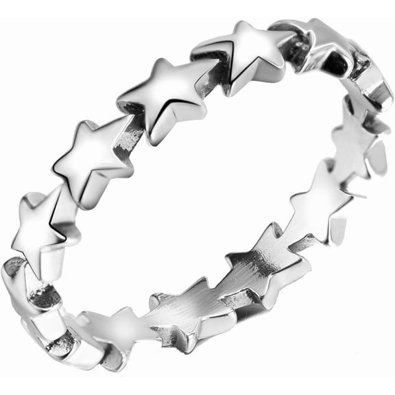 Stainless Steel Star Shaped Stackable Wedding Engagement Promise Statement Band Ring