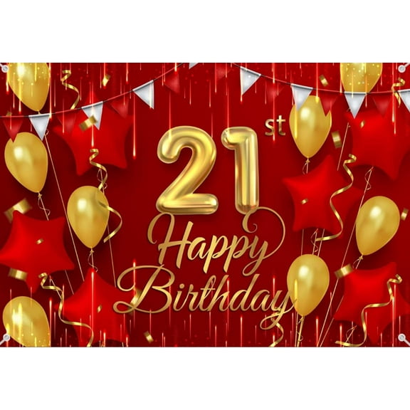 21st Birthday Backdrop Banner rations Red and Gold for Women Men Her Him Happy 21 Years Old Background Photography Party