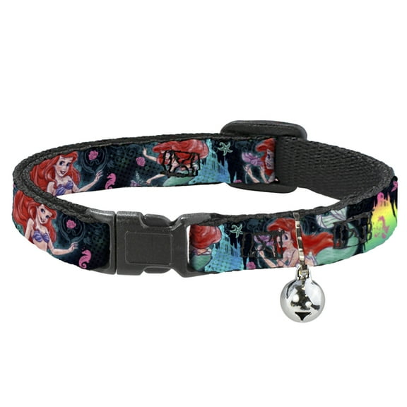 Disney Breakaway Cat Collar With Bell, Plastic Clip, Easy Adjustable, Ariel Underwater Poses Palace Silhouette, 8.5 to 12 Inches 0.5 Inch Wide
