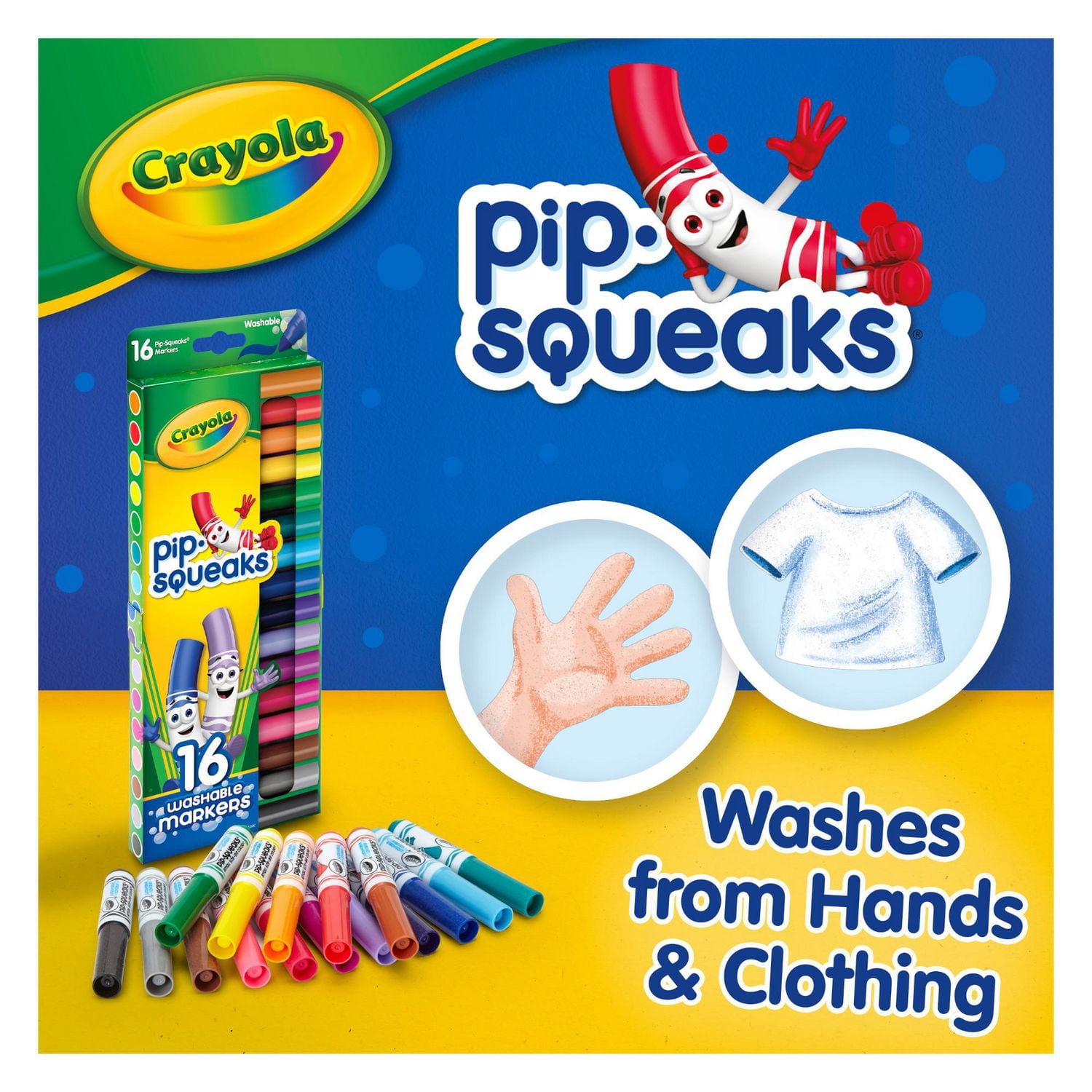 Crayola Pip-Squeaks Broad Line Washable Markers, 16 Count, 16 Washable Markers