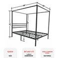 thumbnail image 2 of Golden Gate Beds Canopy Bed Frame with Four Poster Design, Strong Metal Slats and Built-in Headboard, Fits Drapes or Curtains, No Box Spring Needed, Girls or Teen Princess Style, Black, Queen Size, 2 of 8