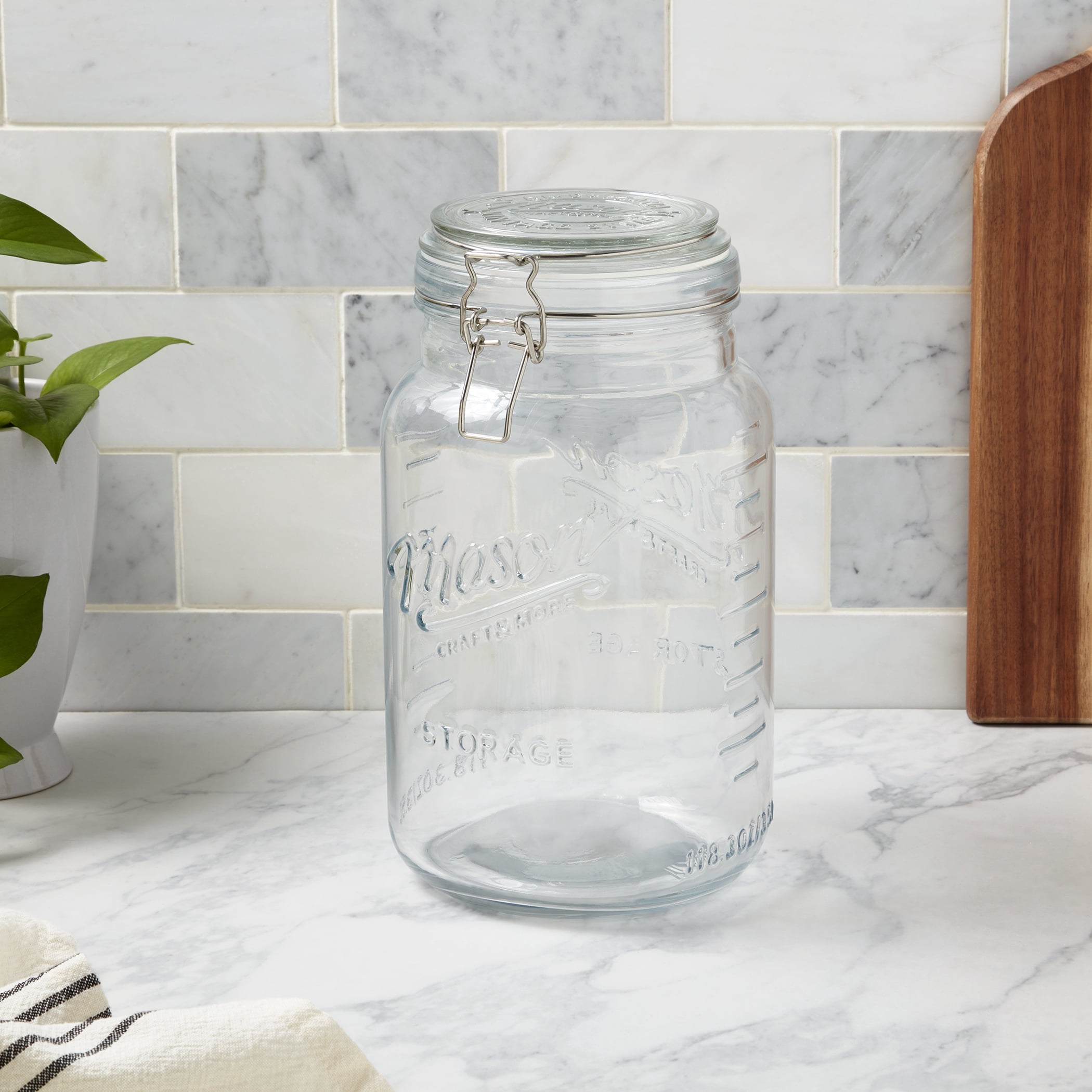 Mason Craft & More Airtight Glass Jumbo Clamp Jar with Lid, Clear Mason Jar Storage Canister, 3.5 Liter (118oz)