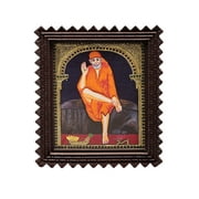 Shirdi Sai Baba Tanjore Painting Tanjore Painting | Traditional Colors With 24K Gold | Teakwood Frame | Gold & Wood | Handmade | Made In India