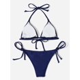 thumbnail image 2 of Traje de baño para mujer, conjunto de bikini triangular, con lazo lateral, ropa de playa Azul solido G Azul solido G Xishao ropa, 2 of 2
