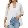 thumbnail image 2 of idosla Women Cardigan 3/4 Sleeves Open Front Lightweight Soft Netted Knit Draped Ruffles Cardigan Kimono Cover Ups (White, L), 2 of 9