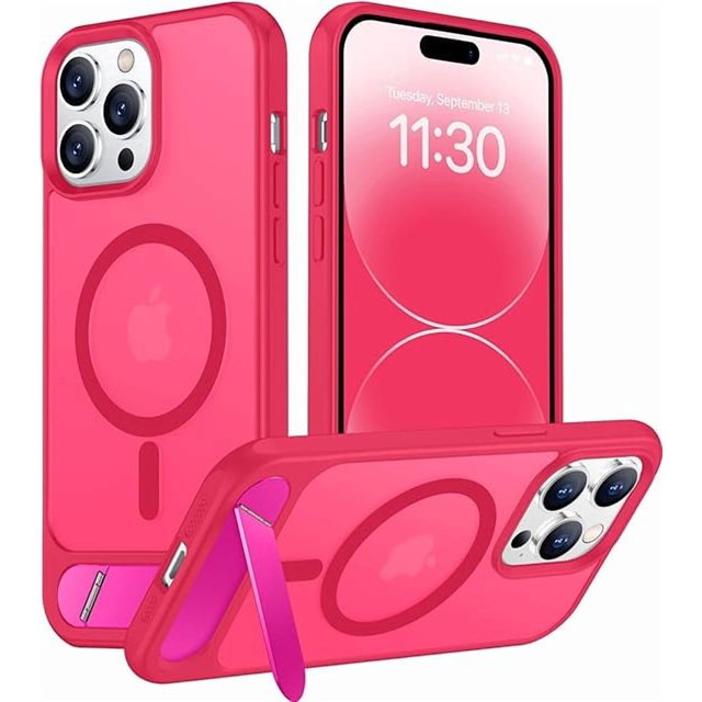 Funda con Soporte invisible Magnética, Delgada Mate, para iPhone 14 Pro Max, Rosa Intenso