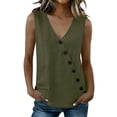 thumbnail image 2 of Qulqfy Casual Tank Tops for Women Loose Cotton Linen Sleeveless Basic Diagonal Buttons Vacation Single pocket Beach Womens Summer Tops Green L, 2 of 8
