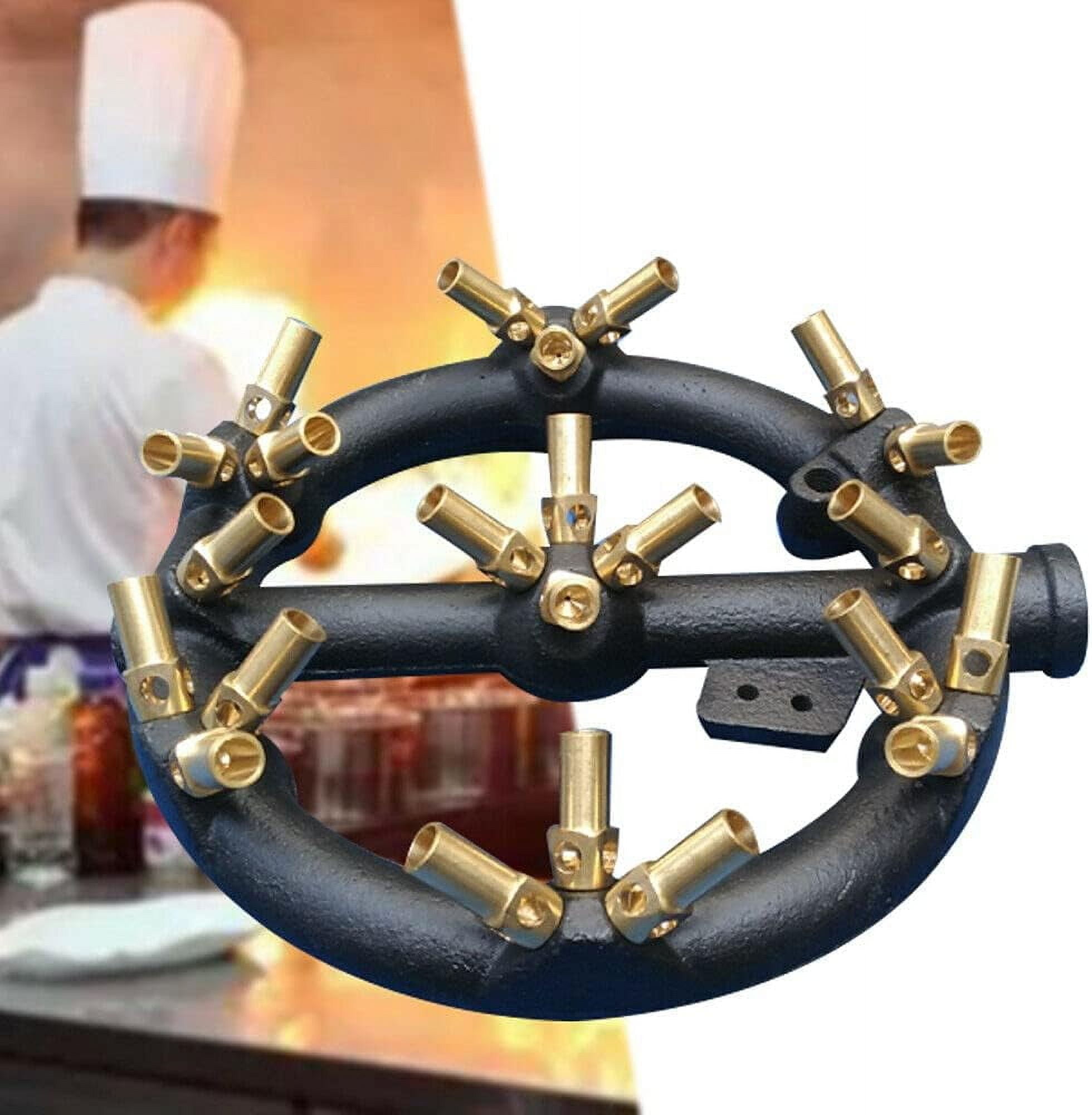 Natural Gas Jet Burner Cast Iron Body Brass Burner High Power Multi-nozzles Stove Jet Burner for Chinese Wok Range, Grilling, Stir Fry (23 Tips)