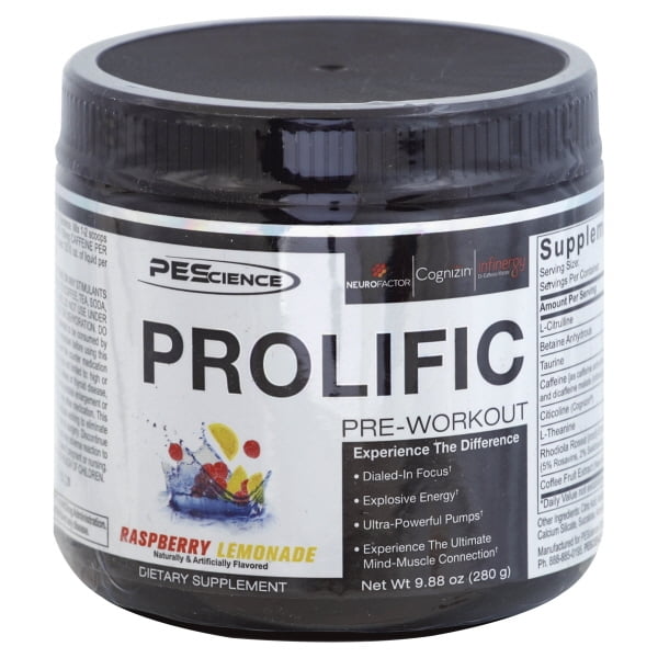 PEScience Prolific PreWorkout Powder Raspberry Lemonade 9.88 oz