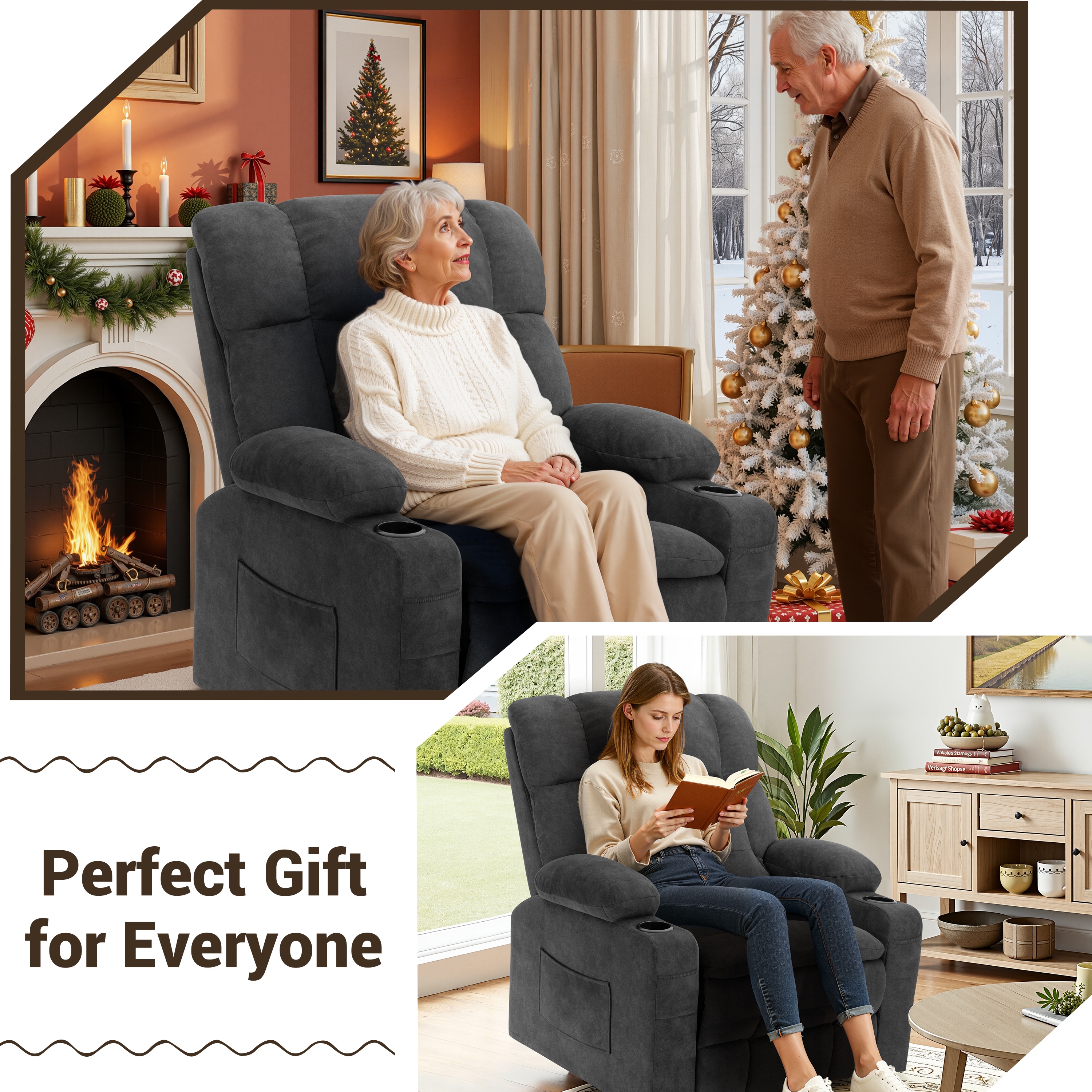 Oversized Power Lift Recliner, LEGAHOME 26in Large Wide Lift Chair for Elderly, Massage Recliner with Heat for Big and Tall Adults, Living Room Recliner Chair with Cup Holders, Gray