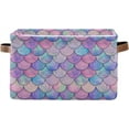 thumbnail image 7 of Large Foldable Storage Bin Mermaid Fish Scale Fabric Storage Baskets Collapsible Decorative Baskets Organizing Basket Bin with PU Handles for Shelves Home Closet Living Room-2Pack Decor Gifts, 7 of 7