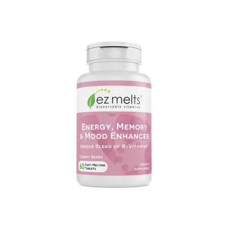 EZ Melts Energy Memory & Mood Enhancer, Dissolvable Vitamins, Vegan, Zero Sugar, Natural Cherry Flavor, 60 Fast Melting