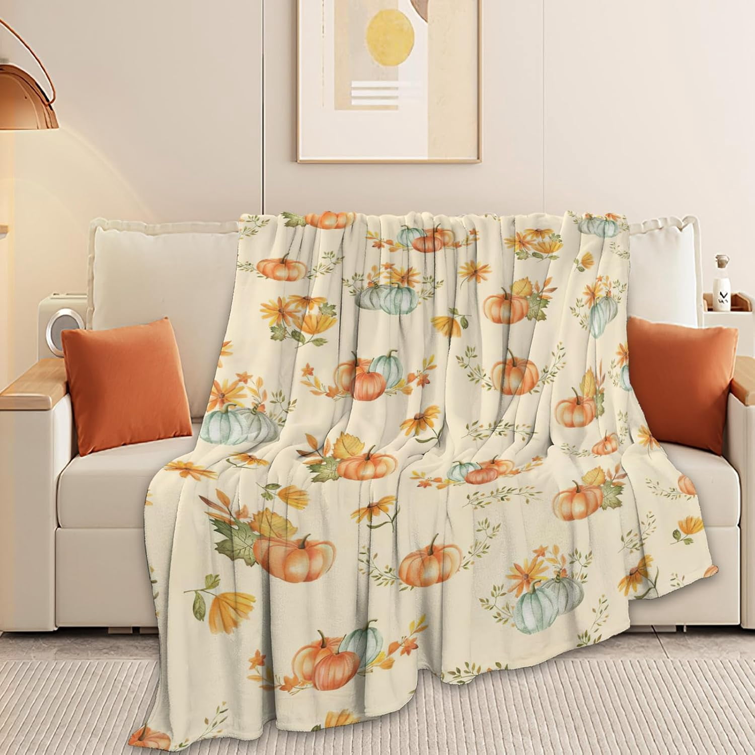 Fall Pumpkin Blanket Ultra Soft Cozy Autumn Pumpkins Throw Blanket Fleece Fuzzy Plush Bedding Harvest Blanket Thanksgiving Gifts for Bed Kids Adults 50"x40"