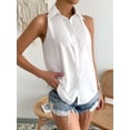 thumbnail image 6 of Women'S Satin Sleeveless Blouse Spring Top Casual Office Solid Color Shirt Elegant Feminine Chic White S, 6 of 9