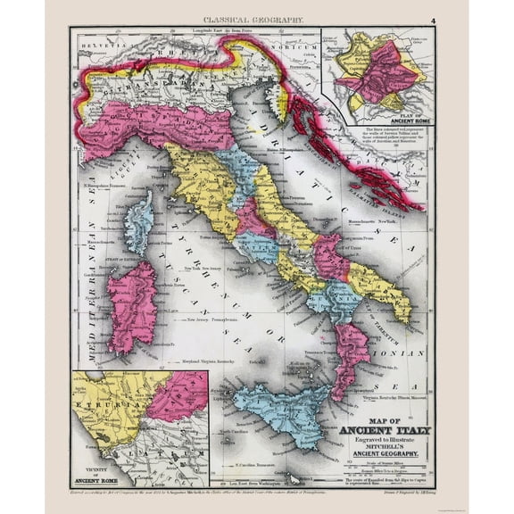 Historic Map - Ancient Italy - Mitchell 1844 - 23 x 27.87 - Vintage Wall Art