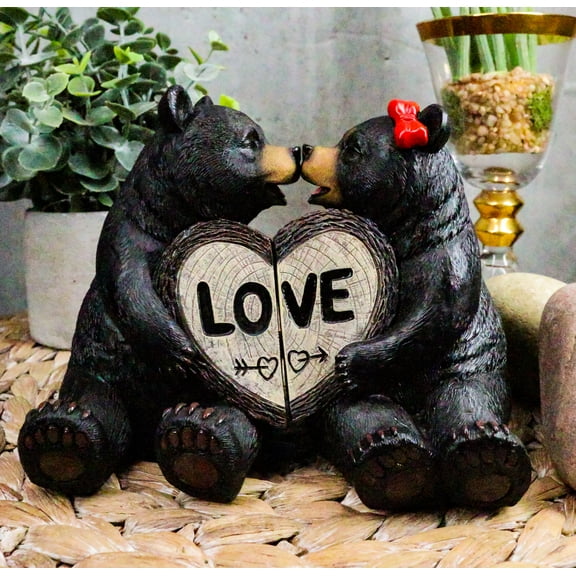 Ebros Love is in The Air Black Bear Couple Kissing and Holding Hands 2 Piece 5"H