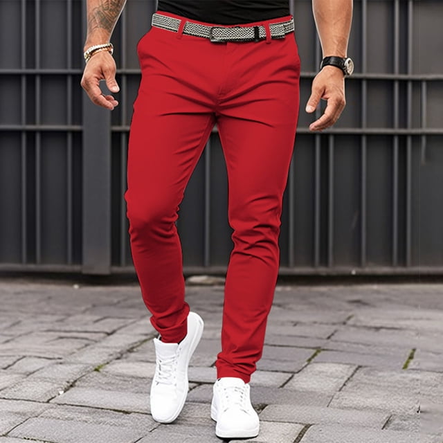 Men's Solid Color Skinny Casual Pants Seasonal Belted Drawstring Pants