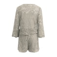 thumbnail image 5 of Curuila Womens Two Piece Set Lace V Neck Flared 3/4 Sleeves Top Shorts Solid Color Suits Elegant Fashion Casual Outfit Set Beige Size L, 5 of 6