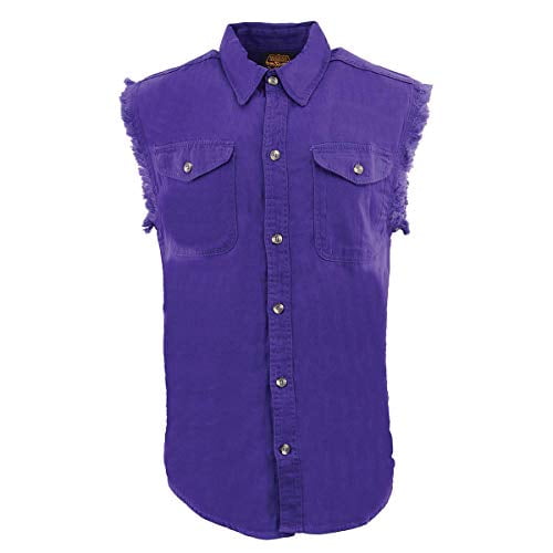 Milwaukee Leather DM1006 Men's Purple Lightweight Sleeveless Denim Shirt-Purple-XL