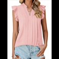 thumbnail image 2 of Blusas de para Mujer, Elegantes, Informales, con Mangas con Volantes, Cuello en V, Plisadas, para Negocios, de Verano Rosa S, 2 of 8