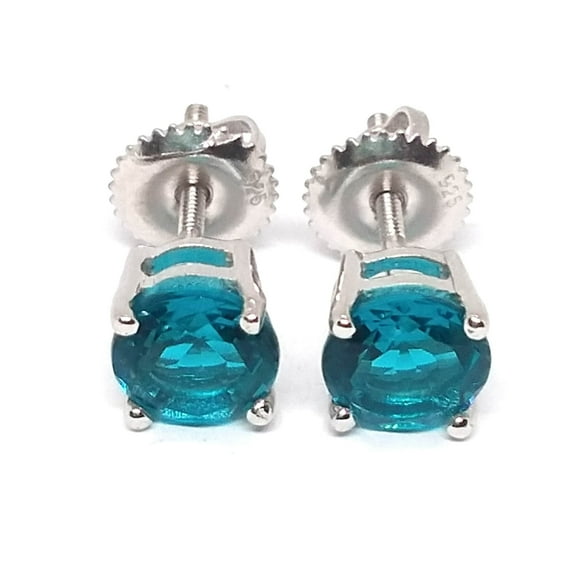 2 CT Round Cut Simulated Blue Diamond Earrings 14K White Gold Plated Silver Solitaire Studs Earrings for Men & Women