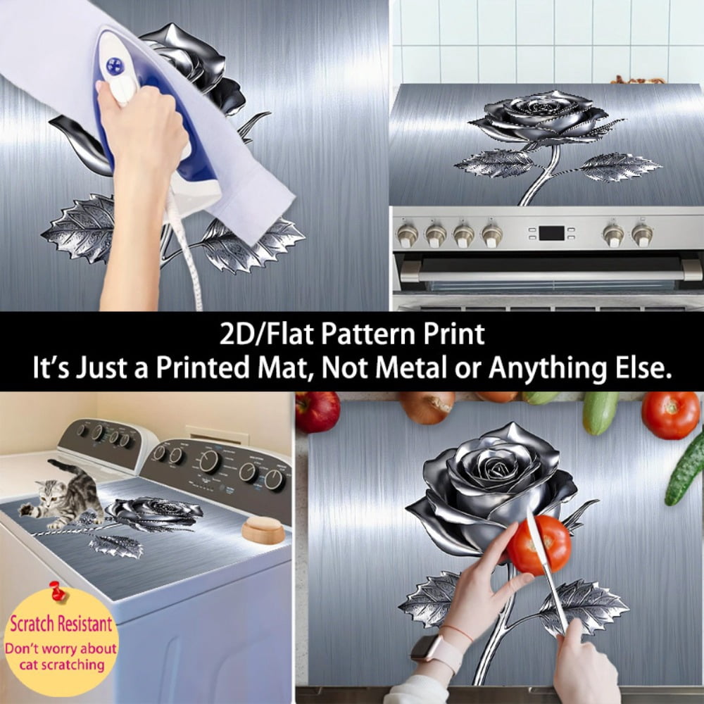 1 2D/flat stove cover protection pad, embossed rose pattern design, 28.3x20.5 inches (72×52cm), easy to clean, perfectly suitable for any kitchen, washing machine, dryer, stove panel protection pad,