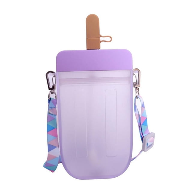 Popsicle Juice Color Plastic Water Bottles With Straws Creative Frosted Water Bottle With Portable Rope Travel Tea Cup