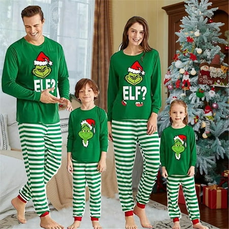 

Green Elf Christmas Pajamas For Family Christmas Party Costumes Family Matching Outfits Top+Pants