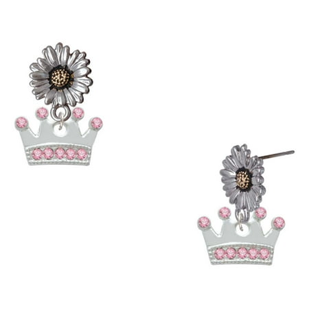 Delight Jewelry Silver-tone Crown with Light Pink Crystals – Two-tone Daisy Flower Post Earrings Delight Jewelry Silver-tone Crown with Light Pink Crystals – Two-tone Daisy Flower Post Earrings