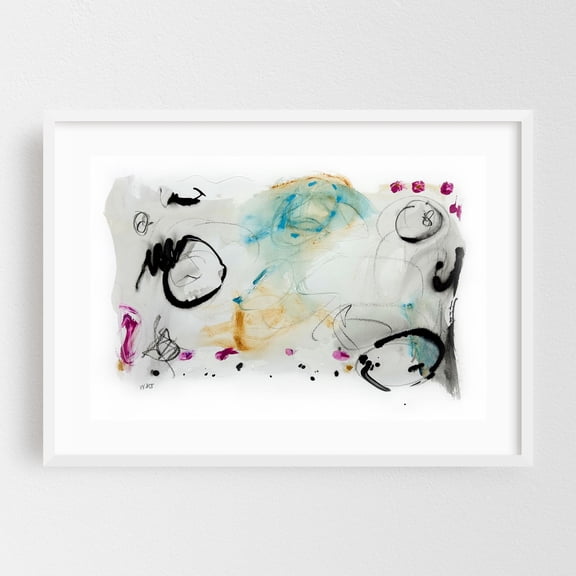 Resonance Series Number 2 - Mixed Media Abstract Modern Art Surrealism Minimalist Psychedelic Line Art Art Deco White Framed Wall Art Print 12 x 18 inches