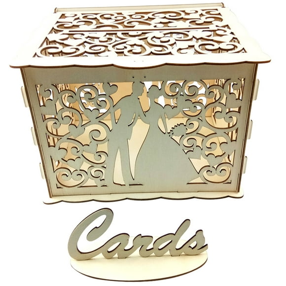 Wooden Wedding Envelope Gift Card Box Hollow Floral Pattern Invitation Card DIY Box Wedding Supplies
