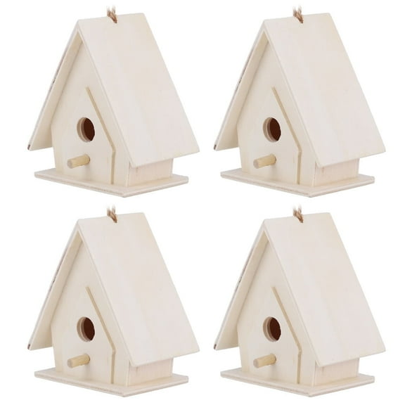 Wooden Bird House, 4Pcs Mini Hanging Wooden Bird House Nests Cage Ornament Crafts for Garden Courtyard Decor Birdhouses