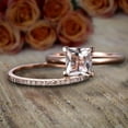 thumbnail image 2 of 1.25 Carat Princess Cut Real Morganite and Man made diamond moissanite Engagement Bridal Wedding Ring Set Sterling Silver with 18k Gold Plating, 2 of 5