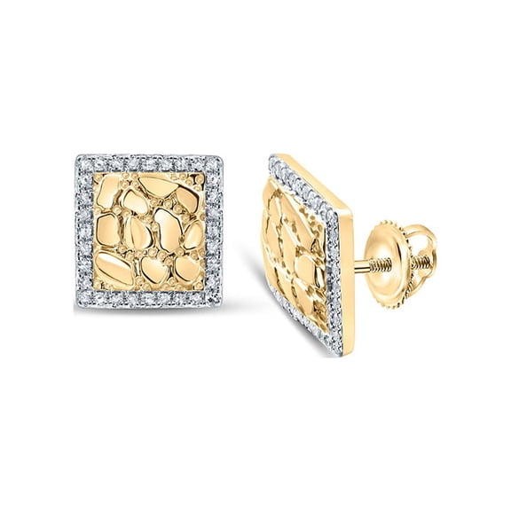 10kt Yellow Gold Mens Round Diamond Nugget Square Earrings 1/6 Cttw