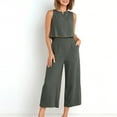 thumbnail image 7 of CQONEPT Womens Summer Outfit Round Neck Sleeveless Clothes Sets Straight Leg Dressy Casual Trendy Long Pants Gray XL, 7 of 7