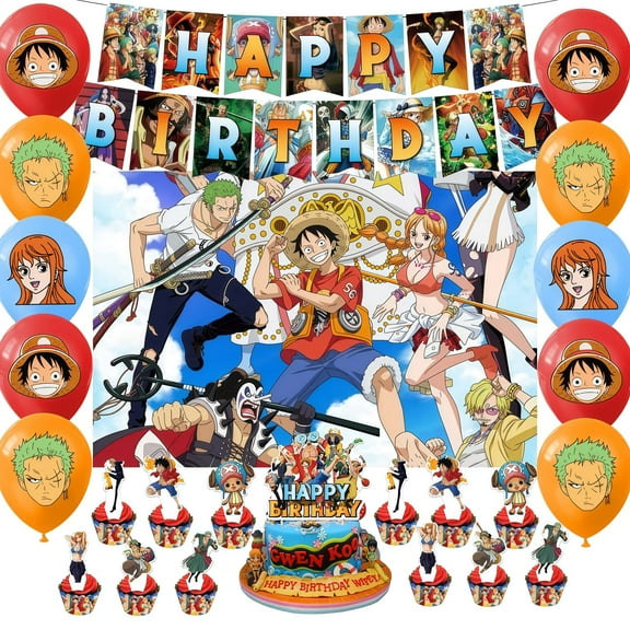 One Piece birthday party supplies, One Piece party decoration set - birthday decoration banner, backdrop, balloons, cake decoration party supplies, One Piece party decorations for girls and kids