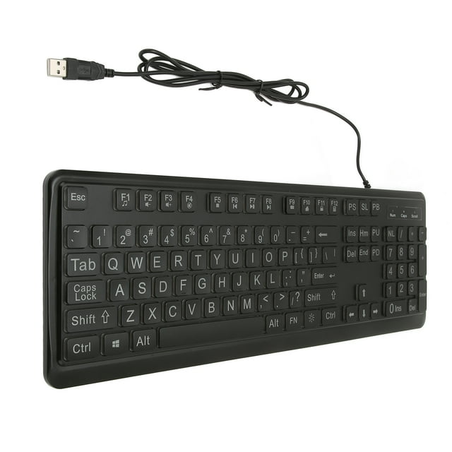 Teclado De Computadora, Teclado De Tecla Grande Con Retroiluminación LED Blanca Plug And Play Con Cable USB Para Escritorio Para Personas Mayores OTVIAP Computer Keyboard