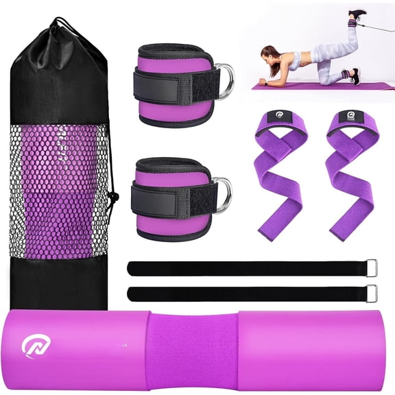 Barbell Pad Set with Lifting Straps & Ankle Straps - Squat Pad for  Thrusts, Lunges, Weightlifting - Heavy Duty Strength  Equipment for Powerlifting,  Gym