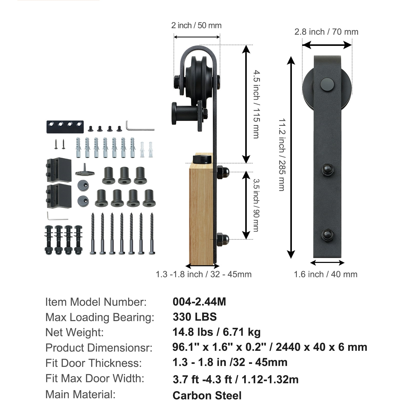 BENTISM 004-2.44M 8 ft, Sliding Hardware Closet Track Barn Door Hardware Kit