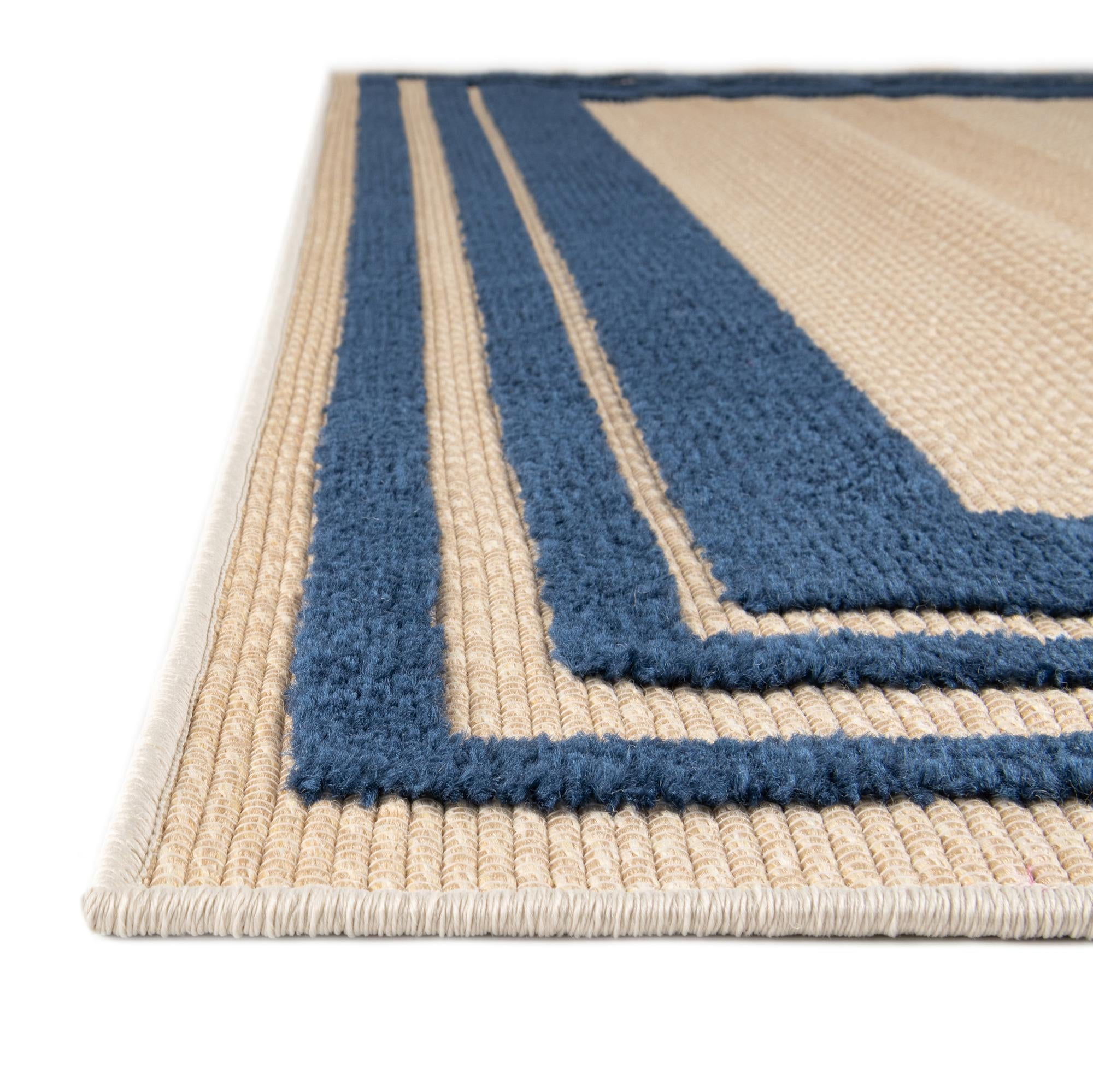 Unique Loom Aruba Outdoor Collection Area Rug - Tanki (2' x 3' Rectangle Beige/Navy Blue)