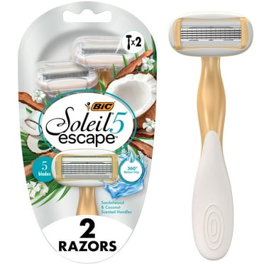 BIC Soleil 5 Escape 5-Blade Disposable Razors, Coconut and Sandalwood Scented Handles, 4 Pack