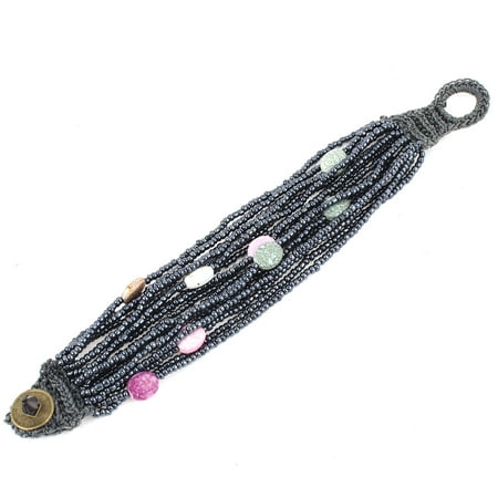 - Unique Bargains Woman Button Closure Multilayer Silver Gray Faux Bead Wrist Bracelet Bangle 18cm
