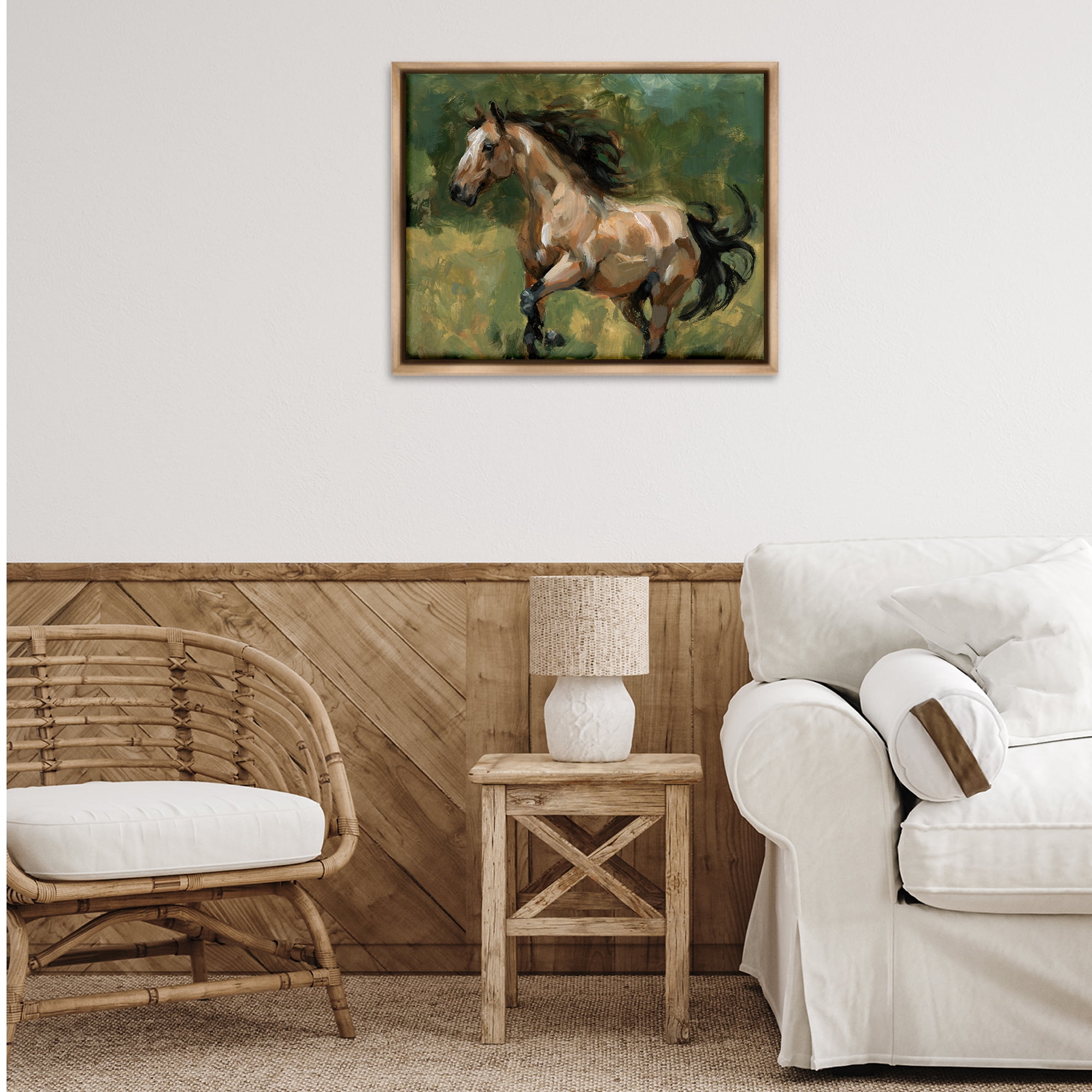 Stupell Industries Brown Mare Painting Animals Painting Brown Floater Framed Canvas Art Print Wall Art, 31 x 25
